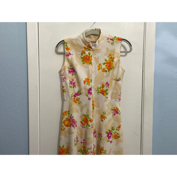 Vintage It's Better Maxi Dress Small Orange Hawaiian Floral A-Line 60s Tradwife - Picture 2 of 7